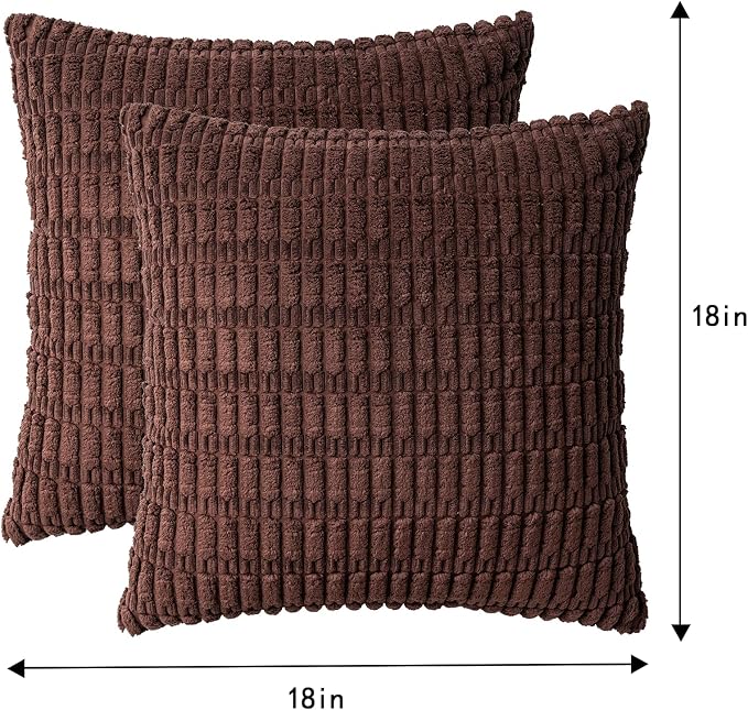 Pack of 2 Corduroy Decorative Throw Pillow Covers 18x18 Inch, Dark Brown | Fall Soft Striped Pillow Covers Modern Farmhouse Home Decor Christmas Throw Pillow Covers for Sofa Living Room Couch Bed