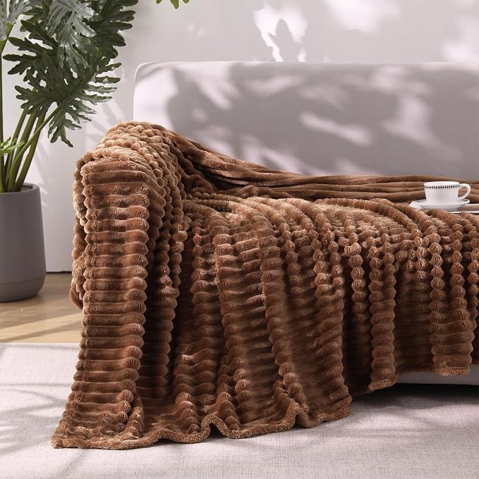 Brown Throw Blanket for Couch Sofa 60”x80” Striped Design