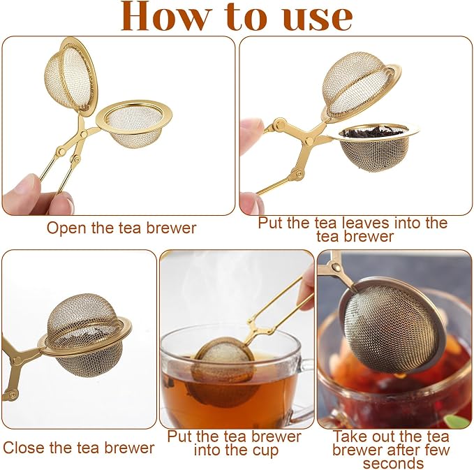 20 Pcs Gold Stainless Steel Loose Tea Infuser With Handle Fine Mesh Loose Leaf Tea Strainer Steeper Filter, Reusable And Dishwasher Safe