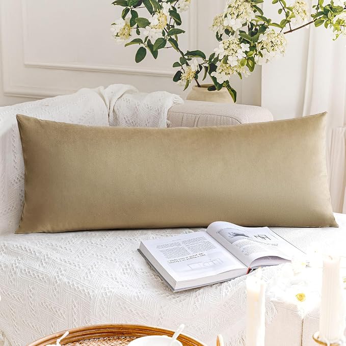 Artscope Luxury Velvet Lumbar Pillow Cover Super Soft Decorative Rectangle Throw Pillow Covers Case Cushion Covers for Sofa Couch Bedroom Car Decor 14x36 Inch Tan
