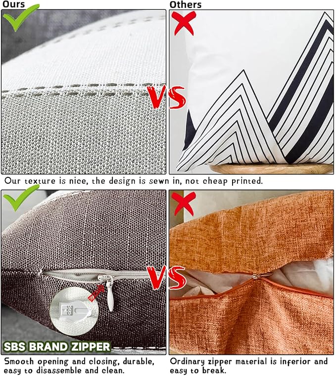 Pack of 2 Farmhouse Stripe Check Throw Pillow Covers Set Case Cotton Linen Decorative Pillowcases Cushion Cover for Couch Bench Sofa 12x20Inch Brown