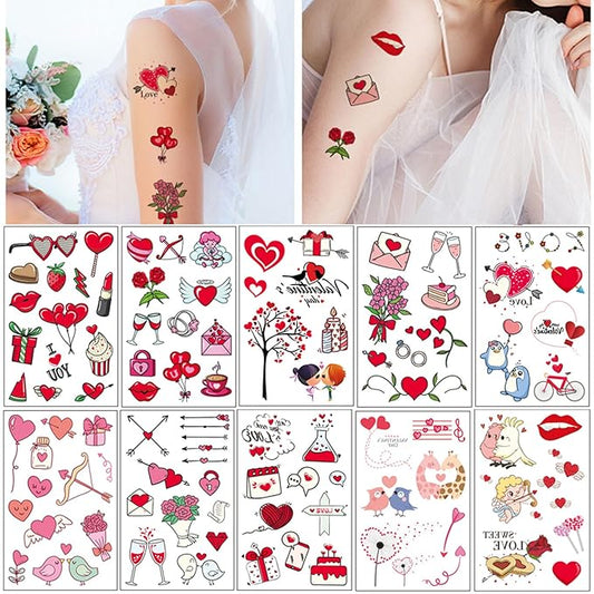Temporary Tattoos for Women Wife, 105PCS Wedding Love Confession Couple Bridesmaid Romantic Party Body Stickers, Valentine's Day Fake Tattoos, Heart Flower Angel Decorations Gifts for Kids Boys Girls