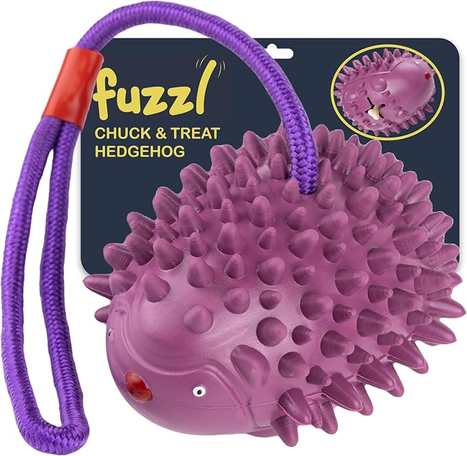 Fuzzl Eco Rubber Chuck & Treat Hedgehog - Purple - Long Lasting Dog Chew Toys for Aggressive Chewers Strong Dog Toy for Dogs Durable Puppy Toys