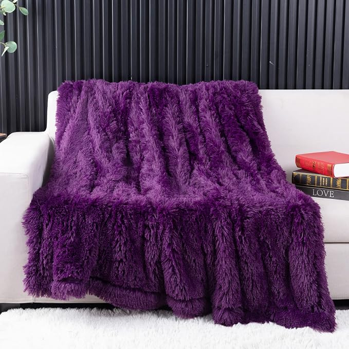 YUSOKI Long Faux Fur Throw Blanket, Purple,50" x 60" | Ultra Soft, Lightweight for All Season Use, stays fluffy after repeated washes, Perfect Gifts, Machine Washable