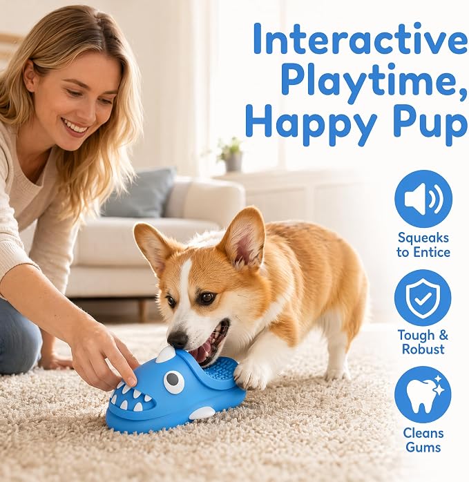 Shark-Shaped Dog Chew and Drag Toy, Squeaky Indoor/Outdoor Plaything, Interactive Chewing Toy for Dogs, Sound-Emitting Toy for Self-Entertainment and Boredom Relief