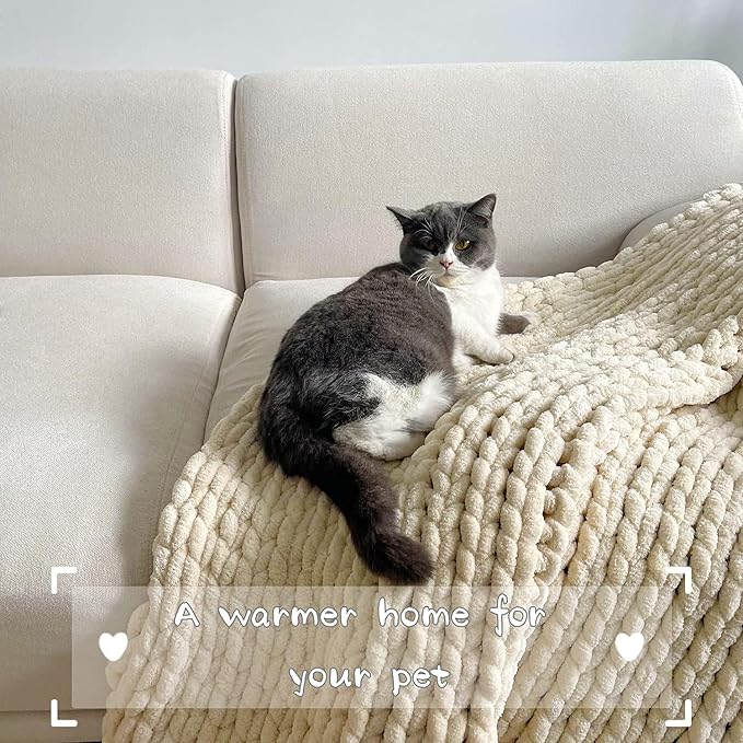 Maetoow Tighter Version Chenille Chunky Knit Blanket Throw,50×60,Beige