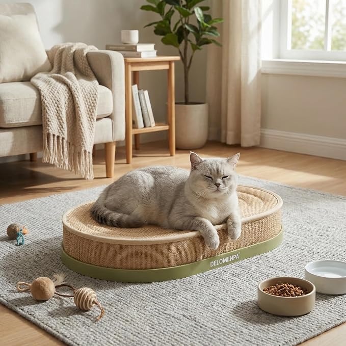 Large Sisal Cat Scratcher Lounge, 2-in-1 Cat Bed with Durable Base & Plush Foam Cushion, Non-Shedding Cat Scratching Pad for Indoor Cats,22"x14", No Mess Furniture Protector