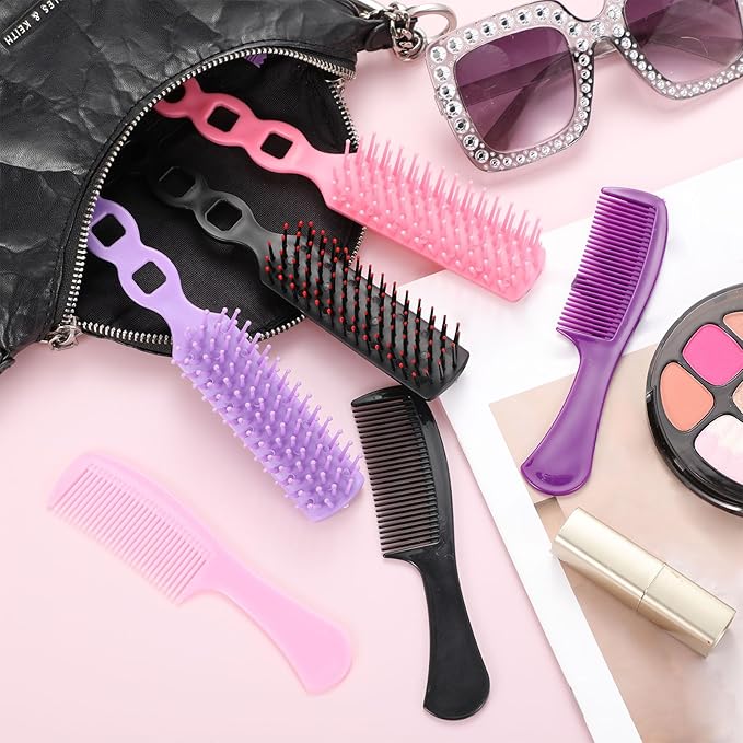 Baderke 48 Pcs Combs Set Bulk Hair Brushes for Homeless Individually Wrapped Hair Brush and Comb for Women Hotel Nursing Charity Travel(Multicolor)