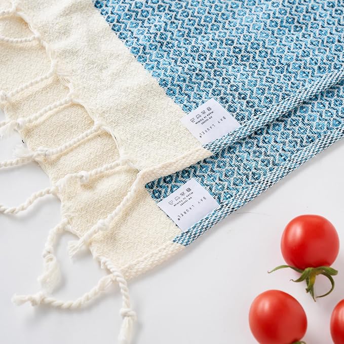 BAY LAUREL Turkish Hand Towel – Pack of 2 | Soft & Absorbent Decorative Towels for Bathroom, Hand, Face, Hair, Gym, Yoga, SPA, Kitchen & Tea | Boho Decor (Turquoise, Diamond 16x40 Inches (Set of 2)