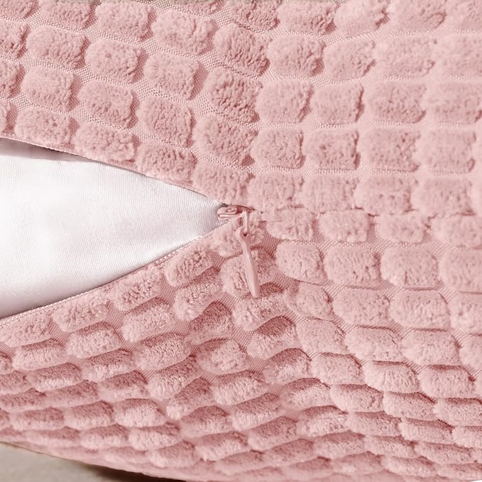 Softalker Corduroy Decorative Throw Pillow Covers 16x16, Set of 2, Pink | Soft Boho Striped Pillow Cases, Couch Fluffy Cushion Covers for Farmhouse Home Decor Bed Living Room