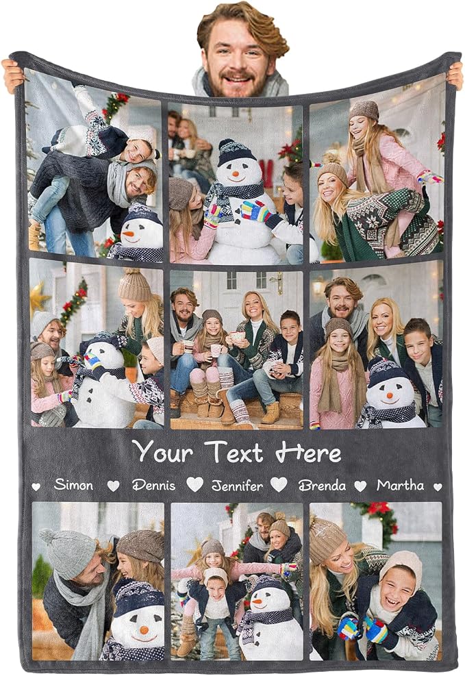 iDIY Custom Blanket with Picture and Text - Ships Next Day - Personalized Photo Throw - Customized Gifts for Family and Couples - 9 Photos