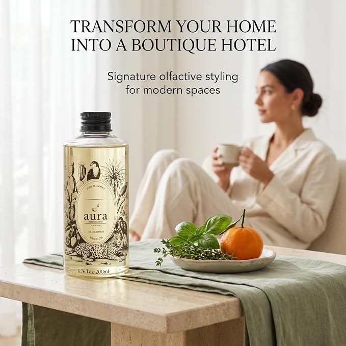 A U R A - Ponza Fragrance Oil for Waterless Scent Diffuser - Inspired by J. Malone Lime Basil Mandarin | 6.7 fl oz / 200 ml Essential Oil Blend for Aromatherapy & Hotel Collection Diffuser