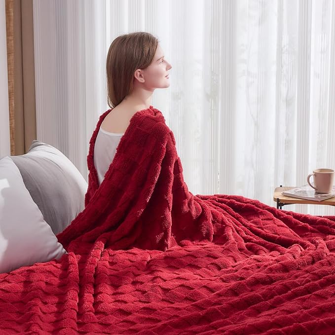 NEWCOSPLAY 3D Checkered Flannel Twin Blanket, Red Checkered, 60"x80" | Super Soft Cute Lightweight Decorative Premium Silky Fleece Blanket for Couch Sofa Bed, Gift for Women Men, All Season Use