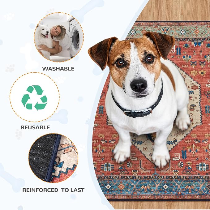 Lahome Extra-Large Washable Dog Pee Pads (72"x72") - Super Absorbent & Waterproof - Leakproof Reusable Mat for Playpens, Beds & Whelping , Convenient Cleanup,Red