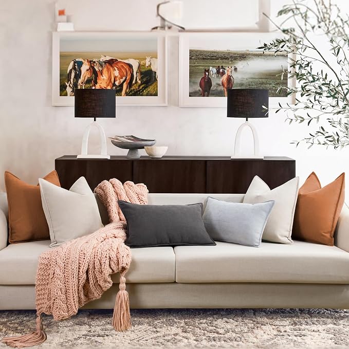 Orange Pillow Covers 22x22 Set of 2 Chenille Throw Pillow Covers with Elegant Design Soft and Luxurious Decorative Throw Pillows for Couch, Bed, and Home Decor