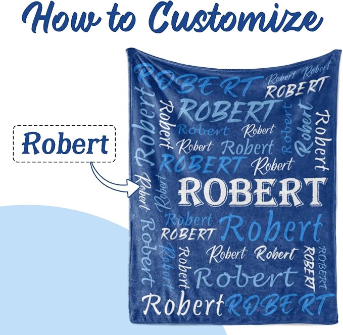 Personalized Custom Navy Theme Light Soft Flannel Fleece Throw Blanket with Name for Men, Women, Boys, Girls, Kids - Customized Name Gifts for Birthday, Christmas, Valentines Day
