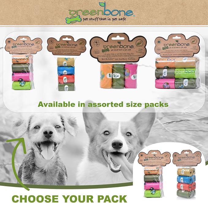 Greenbone Earth Friendly Cat or Dog Poop Bags, Plant Based Leak Proof Dispenser Refill Rolls (8 Rolls)