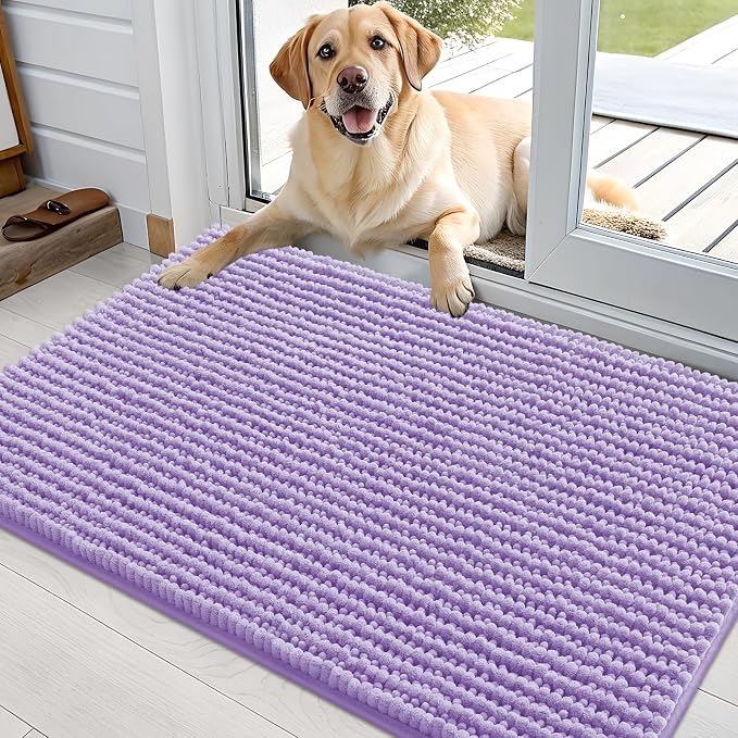 OLANLY Dog Door Mat for Muddy Paws 36x24, Extra Absorbent Chenille Mud Mat | Lavender, Absorbs Moisture and Dirt, Non-Slip Machine Washable Doormat, Quick-Drying Indoor Entryway Floor Mat for Dogs