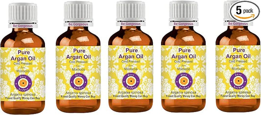 Deve Herbes Pure Argan (Moroccan) Oil (Argania spinosa) Cold Pressed (Pack of Five) 100ml X 5 (16.9 oz)