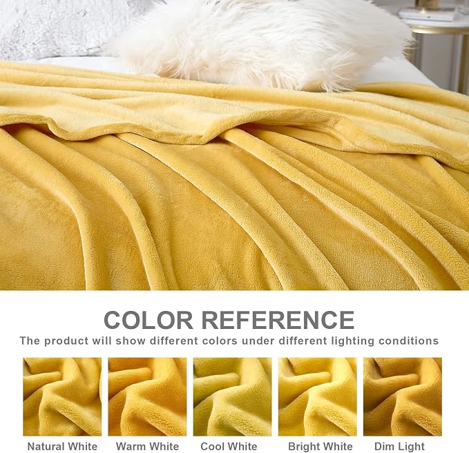 Hansleep Throw XL Yellow Fleece Blanket, Soft Flannel Bed Blanket | Fuzzy Cozy Blanket 50x70 Inches, Multi-use for Bed, Sofa, Couch, Travel, Camping, All Season Warm Lightweight Cover