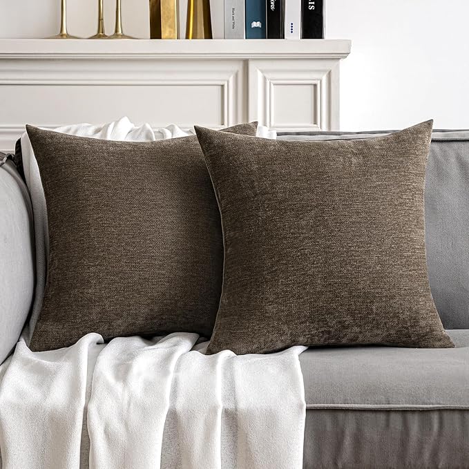 MIULEE Pack of 2 Brown Decorative Pillow Covers 20x20 Inch | Soft Chenille Couch Throw Pillows Farmhouse Cushion Covers for Home Decor Sofa Bedroom Living Room