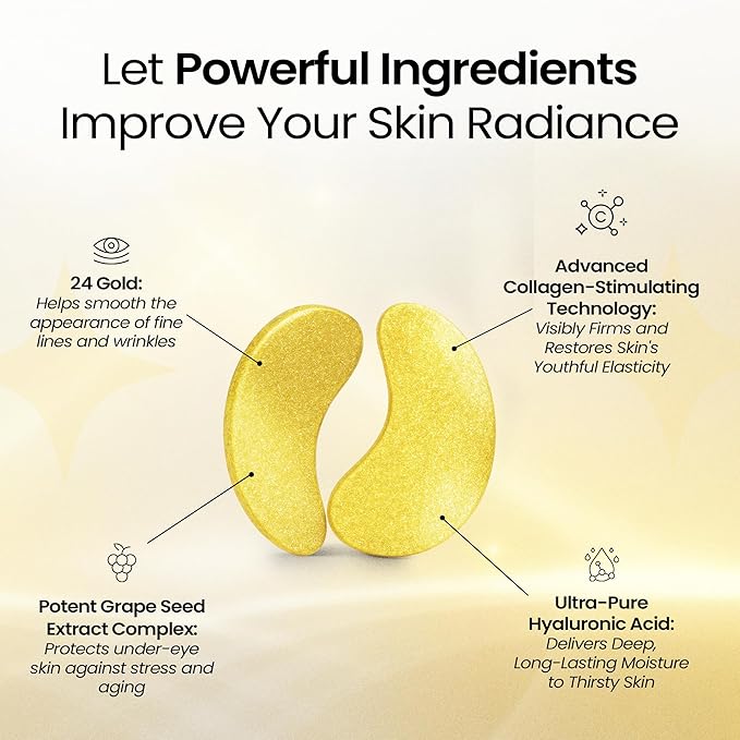 LA PURE 24k Gold Under Eye Mask for Dark Circles and Puffiness, Revitalizing & Non-Irritating Anti Aging Eye Patches with Hyaluronic Acid & Collagen - Dermatologically Tested - 15 Pairs Eye Gel Pads