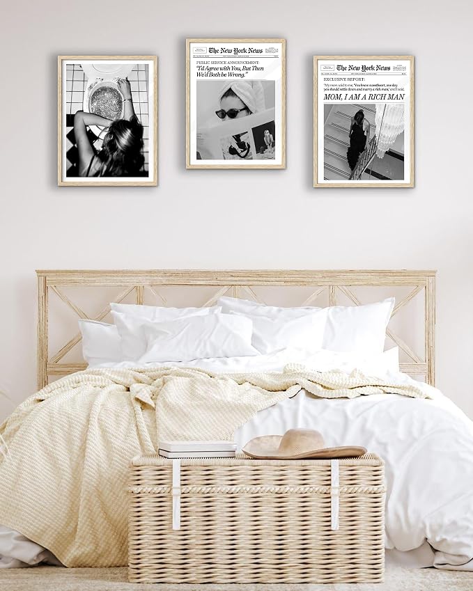 EcoHest 12x16 in After the Disco Party Framed Wall Art for Bathroom | Natural Oak Wood Frame, Canvas Wall Art, Black & White Funny Wall Decor for Bathroom, Bedroom, Dorm Room, College Room, 1Pack