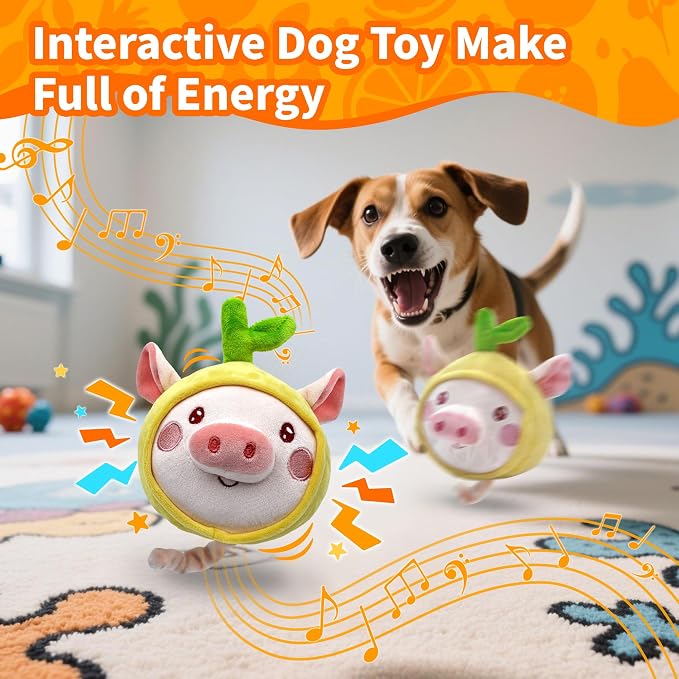 Bouncing Piggy Dog Toy, Self Moving Dog Toy with Jumping Ball, Squeaky Electronic Vibrating Dog Toy with Music Recording Modes for Small Medium Large Dogs Puppy to Keep Them Busy (Pig)