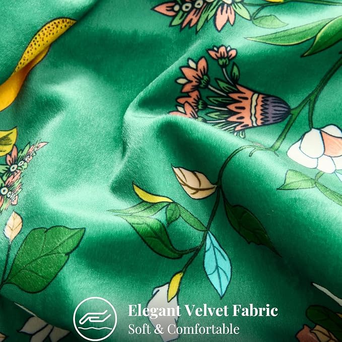 MUSSEL Green Velvet Floral Decorative 16x16 Pillow Covers Set of 2 | Soft Durable and Sturdy,Bird Plant,Throw Pillows Case,Square,Colorful Country Cushion Covers,Home Sofa Bed Couch Decor