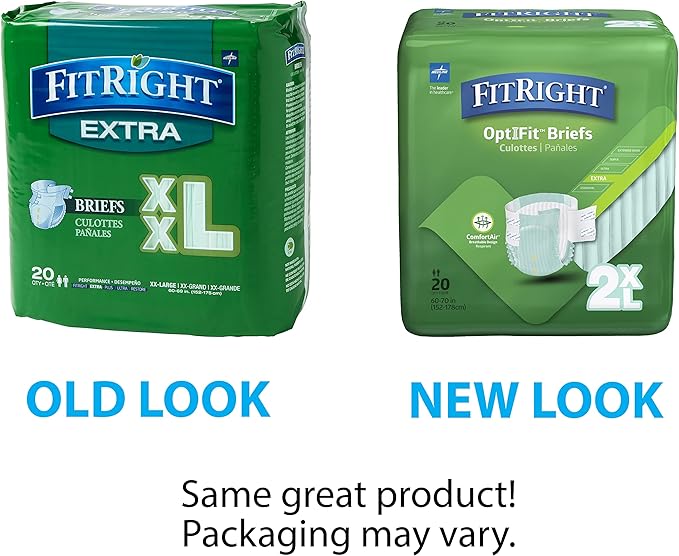 FitRight Adult Diapers, Extra Heavy Absorbency, 2XL (Waist Size 60in-70in), 80 Count, OptiFit Incontinence Briefs for Men and Women, Disposable, Moisture Wicking, Leak Protection,