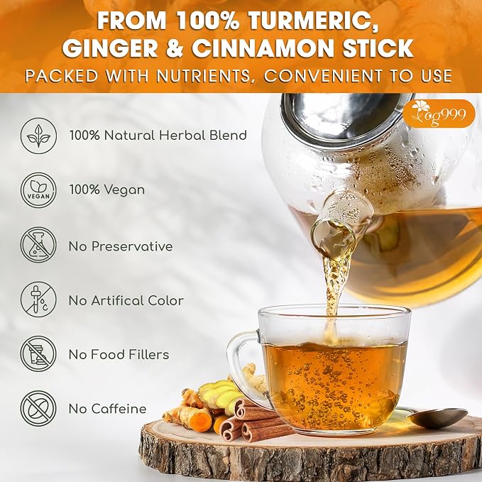 TOG999, Premium 20oz Ginger Turmeric Cinnamon Loose Leaf Herbal Tea - Premium Quality Spiced Herbal Blend – Caffeine-Free, Non-GMO, Natural Dried Roots and Bark. Vegan-Friendly.