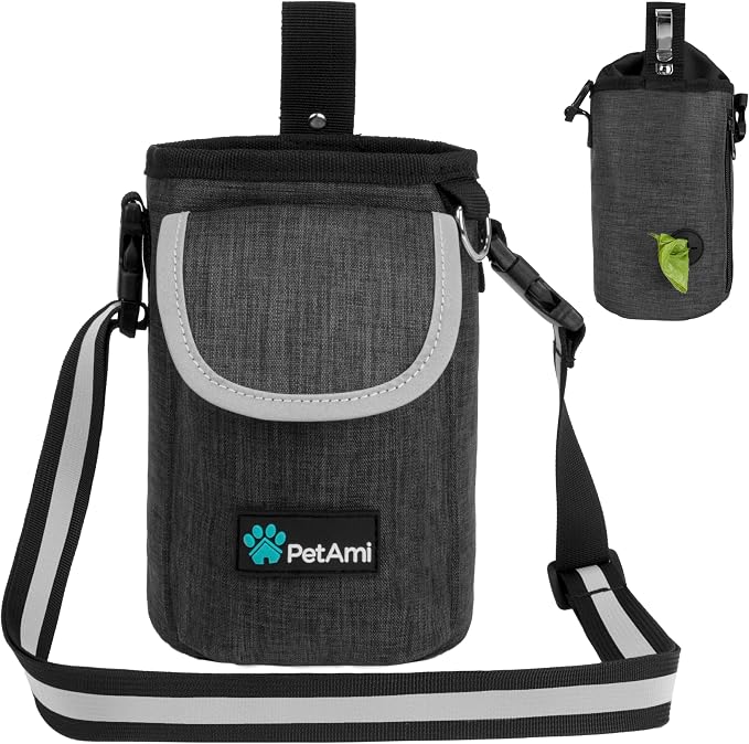 PetAmi Dog Treat Pouch, Large Hands-Free Training Bag, Charcoal