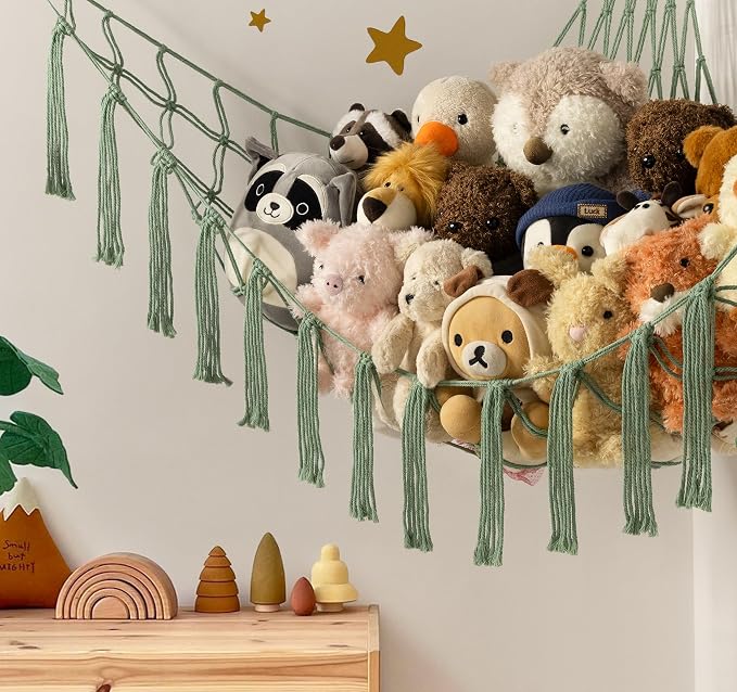 mirolam Stuffed Animal Storage Hammock or Net - Large Toy Hammock Net for Stuffed Animals Corner - Hanging Stuff Animal Organizer Holder Ideas for Plush - Baby Nursery Wall Bedroom Room Decor