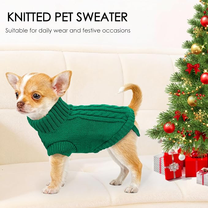 2 Pieces XXS Dog Sweater Teacup Dog Clothes Turtleneck Dog Sweater Winter Dog Clothes for Small Dogs Boy Girl, Warm Pet Coat Puppy Outfits Cat Sweater Chihuahua Yorkie Sweater, Green + Purple