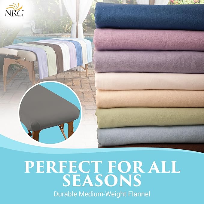 Deluxe Flannel Flat Massage Table Sheets by NRG - 100% Cotton Flannel Massage Linens - 160 GSM, 200 Thread Count - Soft Double Brushed Cotton - Oversized for Better Coverage - 63" x 100" - Color Stone