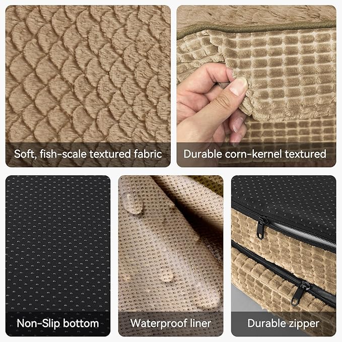 JOEJOY Orthopedic Dog Bed for Extra Large Dogs, XXL Egg-Crate Memory Foam Pet Bed with Bolster Sides, Waterproof Lining, Removable Washable Cover & Non-Slip Bottom, Light Brown