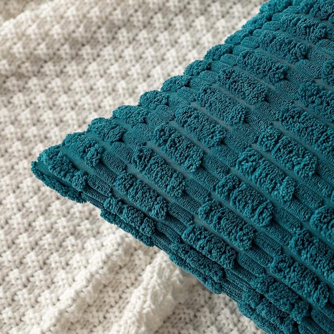 MIULEE Euro Sham Corduroy Decorative Throw Pillow Covers 24x24 Teal | Pack of 2 Soft Boho Striped Pillow Covers Modern Farmhouse Coastal Home Decor For Sofa Living Room Couch Bed