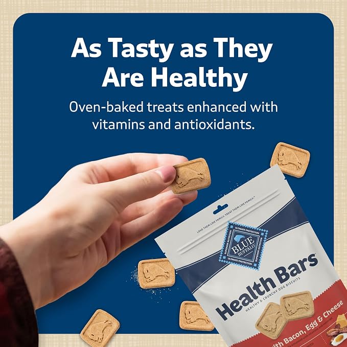 Blue Buffalo Health Bars Bacon Egg & Cheese Mini Dog Biscuits, 12 ct | Oven-Baked, Crunchy Texture, No Chicken By-Product, Corn, Wheat, or Soy
