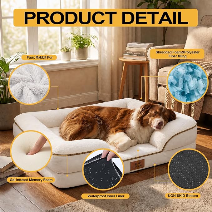 Orthopedic Dog Beds Large Sized Dog, Memory Foam Dog Bed Couch, 36"L | Dual-layer Foam Mat, Washable Cover&Waterproof, Contoured Bolster Design, Indoor&Car Truck, Pet Bed for Dogs Cats Up to 50lbs
