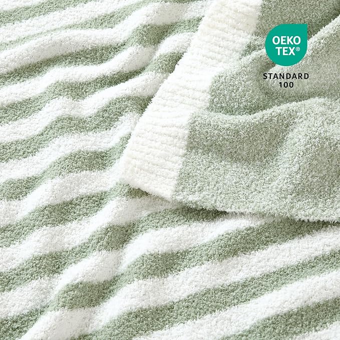 Snuggle Sac Ultra Soft Throw Blanket, Sage Green, 50"x60" | Reversible, Cozy Knitted, Fuzzy Knit Striped, For Couch, Sofa, Bed