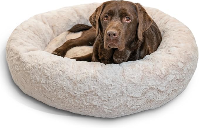 Best Friends by Sheri Original Calming Donut Dog Bed, Oyster, Large, 36" | Machine-Washable Cover, Lux Faux Fur, Orthopedic Support, Sense of Security, Water-Resistant Base, Large Dogs Up to 100 lbs