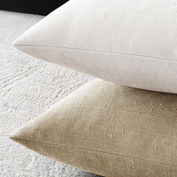 MIULEE Textured Chenille Throw Pillow Covers 18x18 Inch White | Pack of 2 Decorative Soft Throw Pillows, Solid Textured Cushion Covers, Modern Home Decor for Couch Sofa Bedroom Living Room
