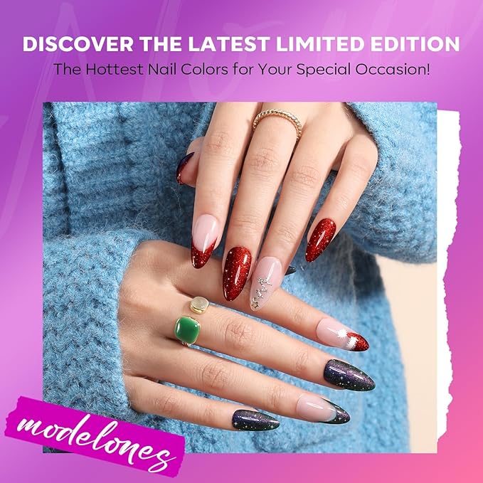 modelones Christmas Nail Polish Set 6 Colors, Red Green Glitter Purple Orange Quick Dry Mini Nail Lacquer Kit Winter Holographic Sparkle Holiday Manicure Nail Art Gift for Women Girls