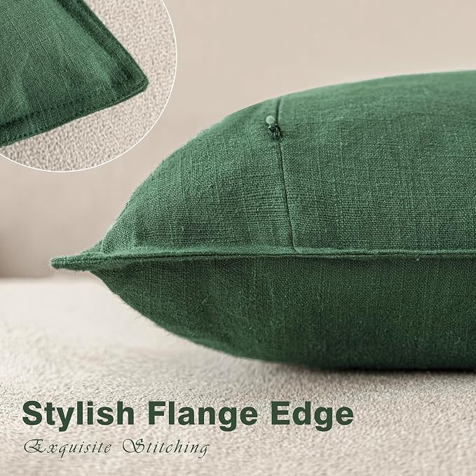 Foindtower Set of 2, Decorative Linen Solid Throw Pillow Covers Soft Accent Euro Cushion Case Farmhouse Neutral Pillowcase for Chair Couch Sofa Bedroom Living Room Home Decor 20 x 20 Inch Pine Green