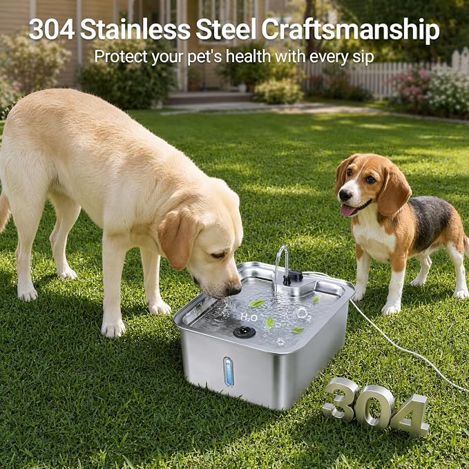 4.5Gal/17L Pet Water Fountain, Stainless Steel Dog Water Bowl Dispenser with Visible Window & Wide Drinking Area, Large Capacity Dog Fountain for Multi-Pet Home