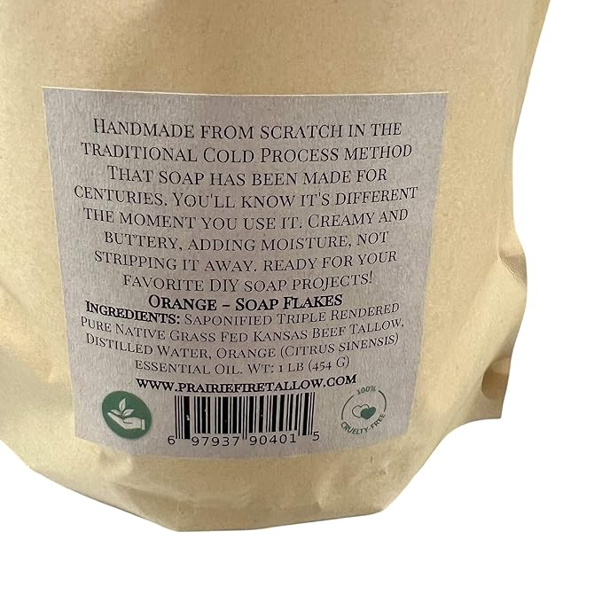 Pure Beef Tallow Soap Flakes - Made in USA - Grass Fed and Finished - Face, Body and Hair - Natural and Organic Tea Tree