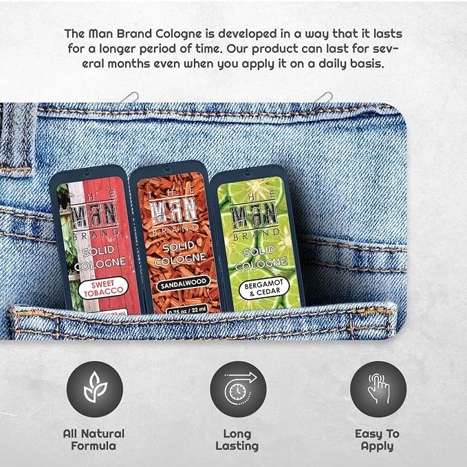Solid Cologne Sample Pack in Vintage Slide Tin, Cologne Balm with a Sweet Tobacco, Citrus Bergamot, and Sandalwood Men's Fragrance (3 Pack of 0.75 Ounce Each)