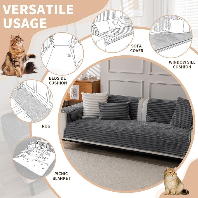 Waterproof Couch Cover & Sofa Cover, Couch Covers for Sofa Washable Non-Slip, Soft Dog Bed Protector for Sectional, Loveseat, Living Room, Car & RV Furniture (Dark Gray, 23.62"x23.62" 2 Pack)