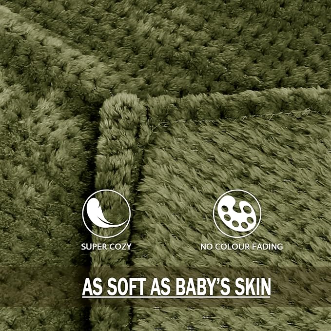 Exclusivo Mezcla Soft Waffle Fleece Bed Blanket Queen Size, Olive | Lightweight Plush Blanket for Bed, Bedroom, Cozy Flannel with Waffle Texture, Stylish Home Decor, All Season, 90x90 Inches