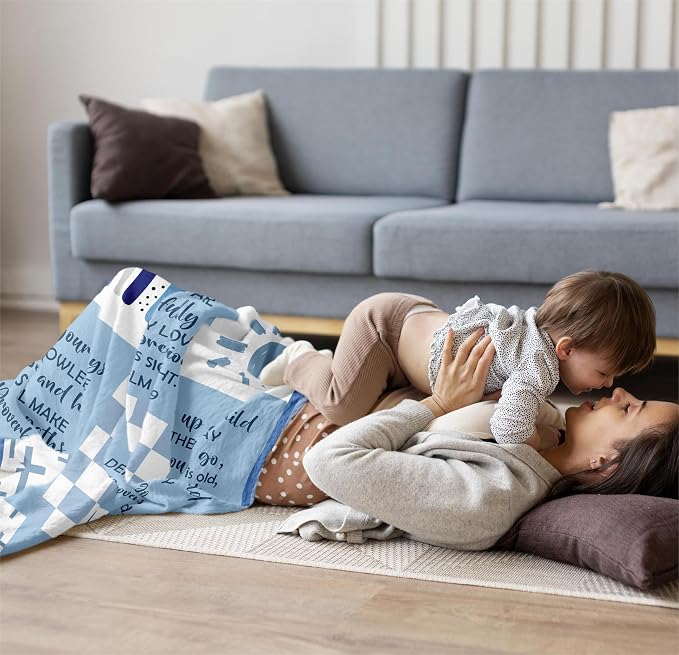 Baptism Gifts for Boys, Baptismal Gift Blanket 60"x50", Christian Present, Religious Bible Goddaughter/Godson Catholic Gift Ideas Throw Blankets, Baptism Favors Christening Gift for Boy